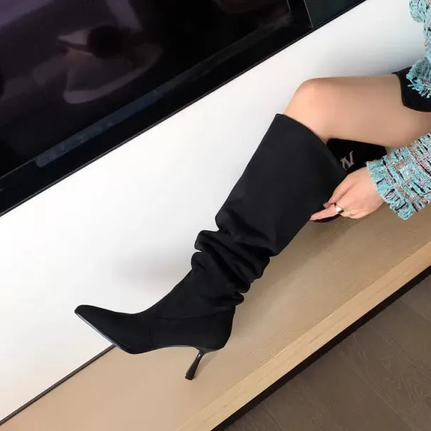 Designer Boot American Retro Western For Women Thin Heels, Pointed Toes Stacked Wide Large Tube, Circumference, Spicy_desvips.com