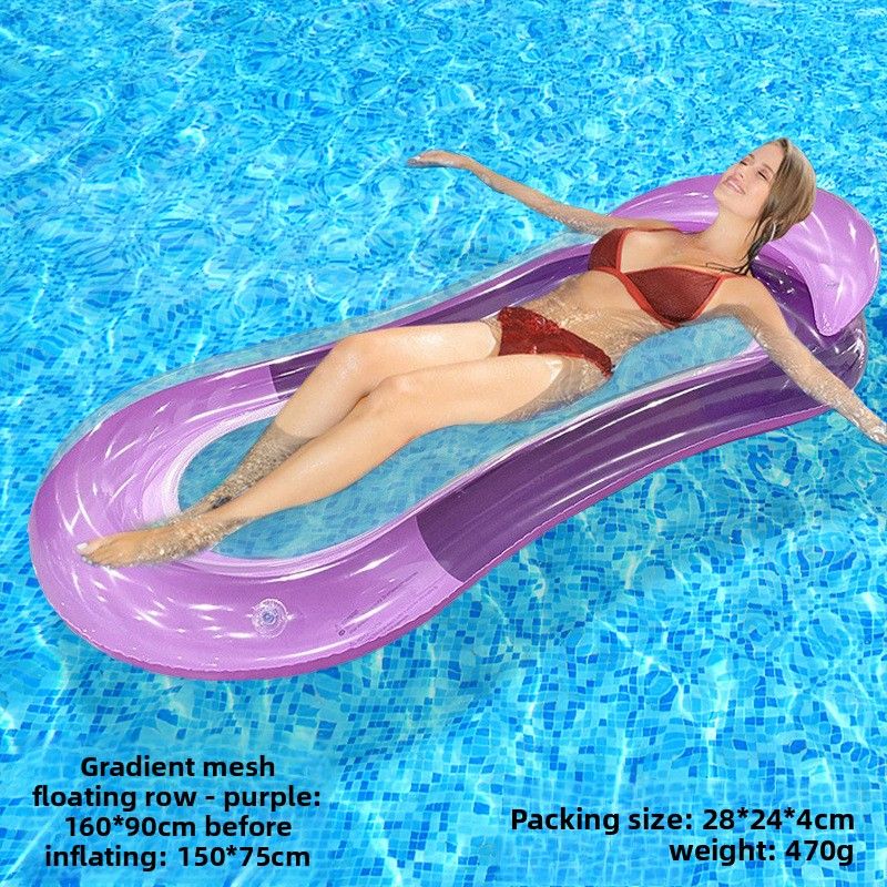 Eco-Friendly PVC Inflatable Lounge Chair With Glitter Mesh & Pillow - Single Person Floating Bed For Pool & Beach (150cm Quick-Dry Portable Design)_desvips.com