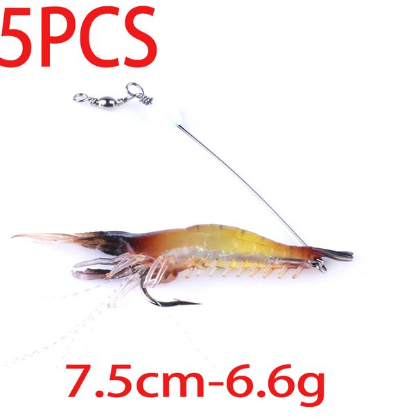5pcs/Lot Luminous Shrimp Fake Baits Soft Simulation Prawn Lure Fishy Smell Artificial Trout Bait Single Hook Sea Fishing Tackle_desvips.com