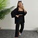 women’s clothing solid color casual wrinkled cardigan two piece set with loose casual long sved trousers cardigan suit_desvips.com
