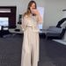 Women's Clothing solid color mesh splicing jacket casual wide leg trousers suit for women_desvips.com