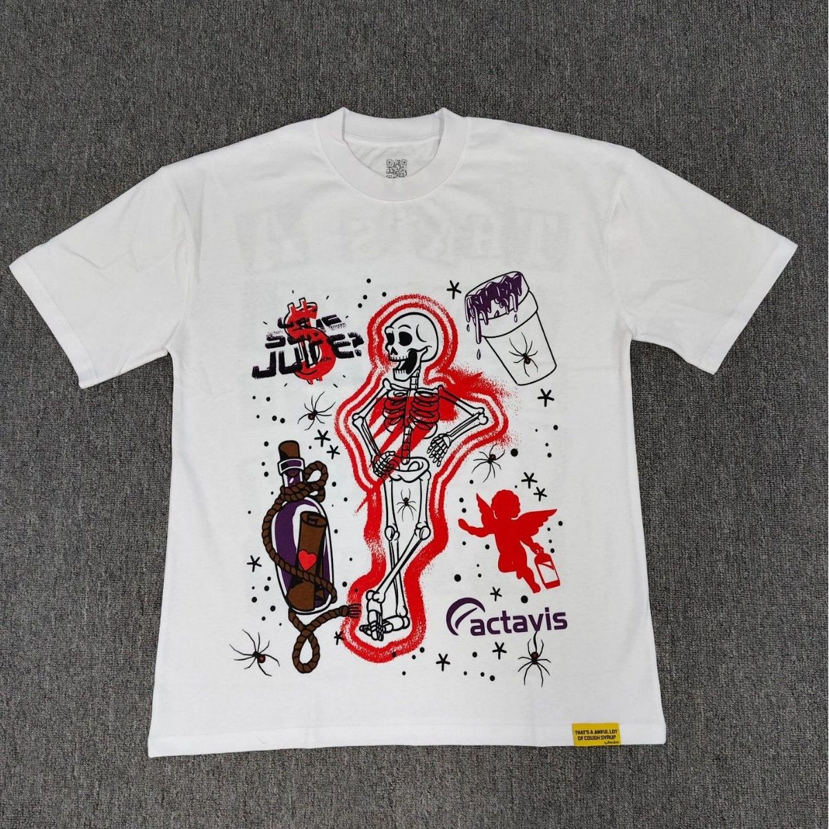 Skull Angel Spider Graffiti Print Short Sleeve T-shirt Men Loose Crew Neck Cotton Vintage Streetwear Casual Tee_desvips.com