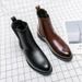 British Style Men's Chelsea BootsLeather Lined Round Toe Low-Heel Ankle Booties Versatile Casual Business Dress Shoes For Work DailyParties Big Sizes_desvips.com