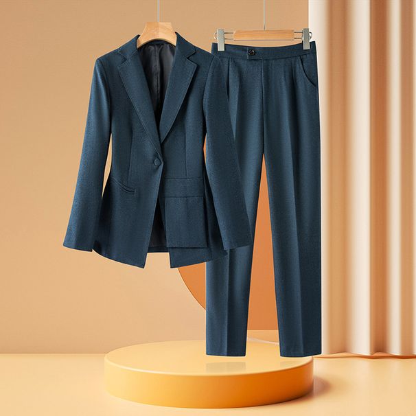 Women's Clothing high end dark blue! Slim suit slim suit jacket + cigarette pants suit for women_desvips.com