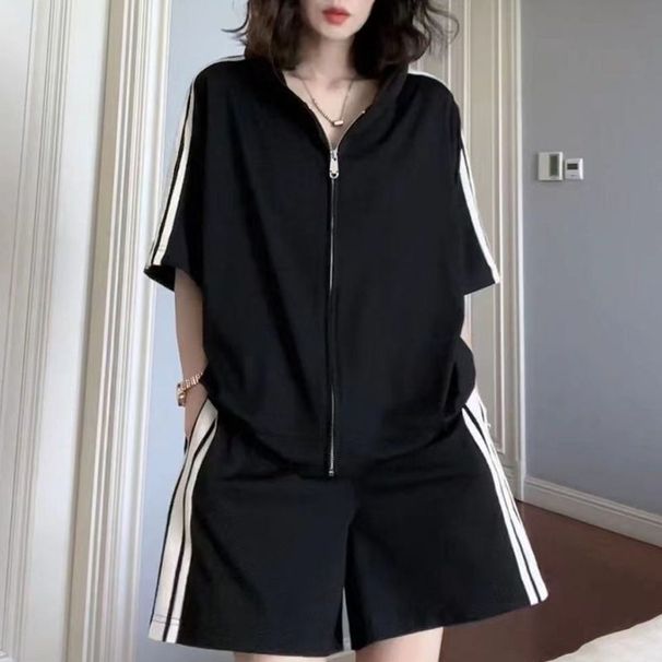 2025 Summer Women's Sports Suit Korean Version Loose Fashionable Unique Design Plus Size Age-Reducing Two-Piece Set_desvips.com