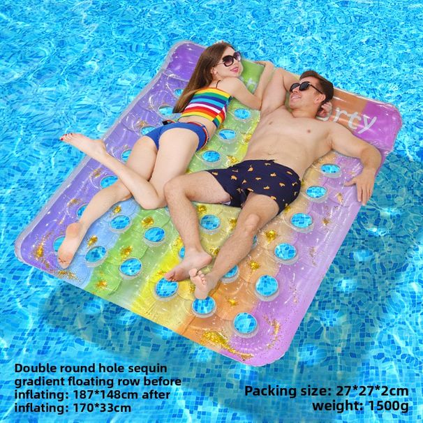 Eco-Friendly Inflatable Floating Mat - Thickened PVC With Leaf Perforations & Detachable Pillow (Breathable Design For Water Sports Pool Lounge Bed)_desvips.com