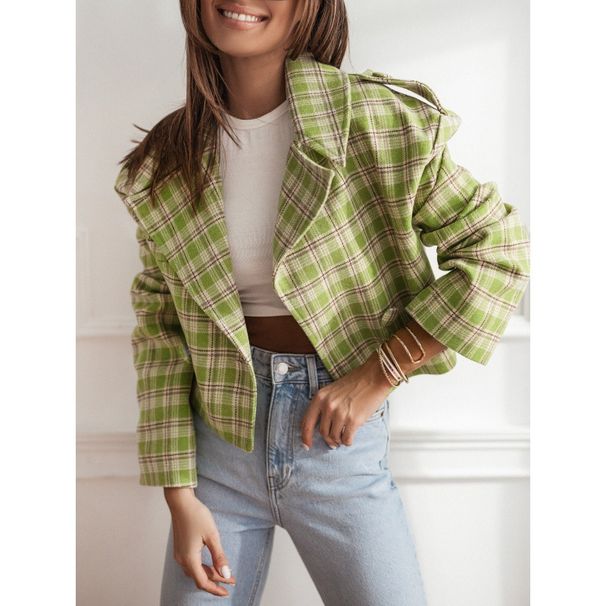 Women's Clothing New 2024 Fashion Suit Collar Plaid Printed Wool Coat_desvips.com