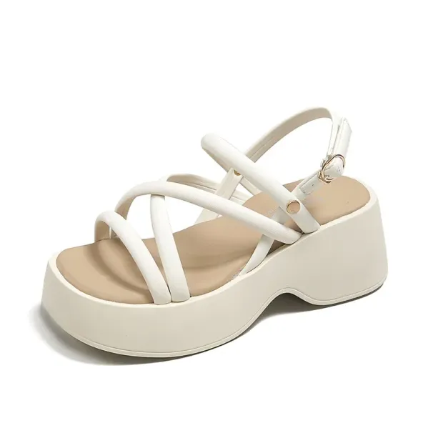 soled New Thick Women's 2024 Summer Fashion One E Buckle Fairy Paired With Skirt Height Sandalse Buckl Paird Hight_desvips.com