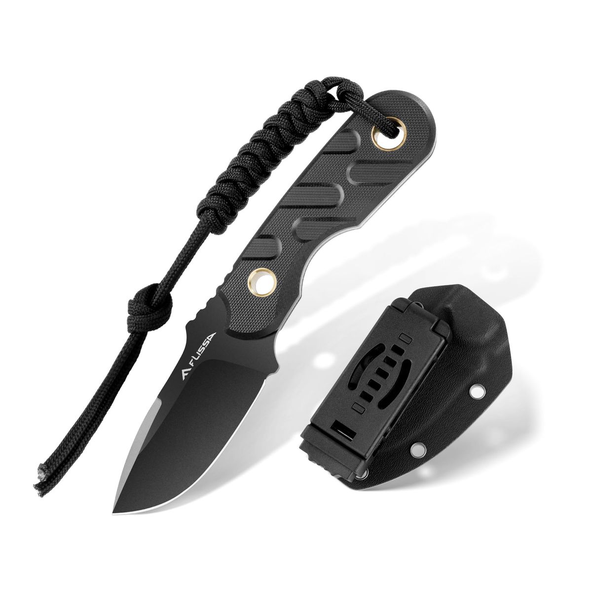 FLISSA 7 Inch Full Tang Fixed Blade Knife With Kydex Sheath And Emergency Rope_desvips.com