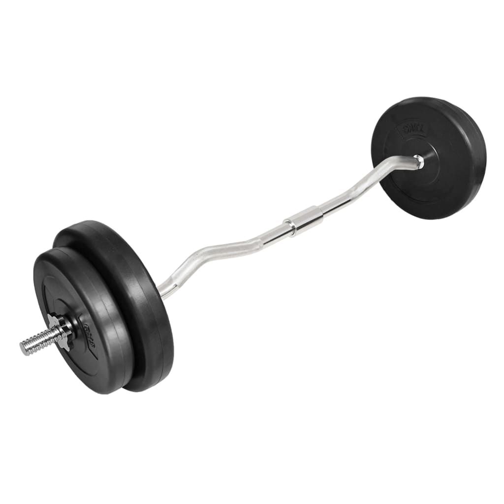 Curl Bar With Weight Plates - 30 Kg Total Weight - 120 Cm Length - Non-Slip Grips - Star-Shaped Screw Collars_desvips.com