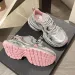 Women Silver Pink Retro Chunky Sneakers Mesh Patchwork Platform Dad Shoes_desvips.com
