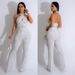 Women's solid color hot diamond sleeveless halterneck trousers jumpsuit_desvips.com