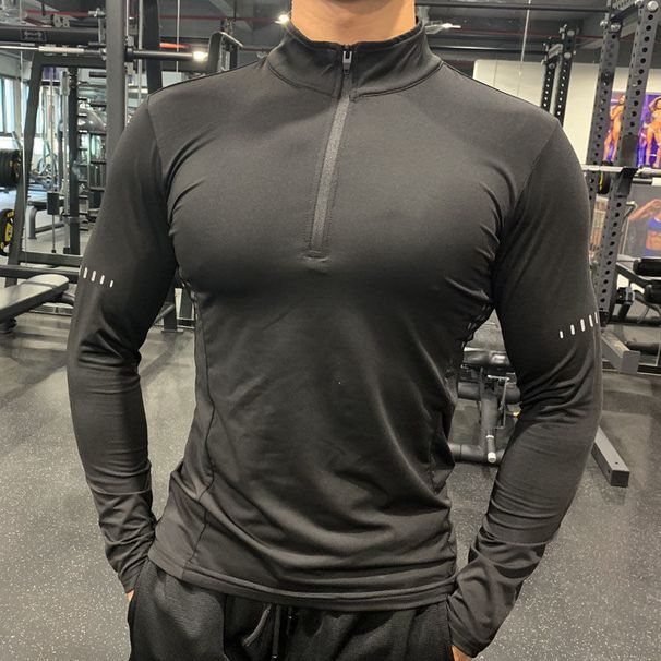 Autumn New Half-Zip Fitness Long Sleeve Men's Running Sweat-Absorbing Breathable Quick-Dry Shirt Basketball Training_desvips.com