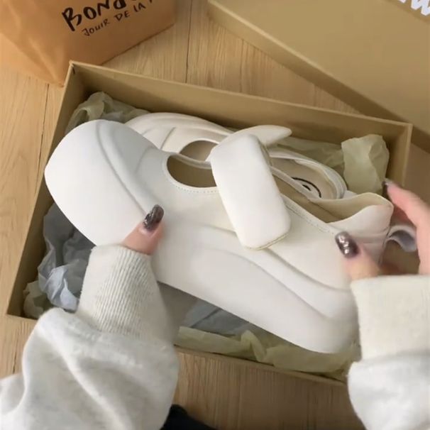RenMou Thick Soled Mary Jane Shoes For Women 2024 New Summer Big Head Versatile White Shoes, Single Shoe Sports Sandals Exclusive Supply_desvips.com