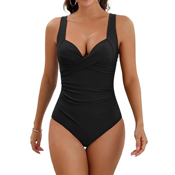 2025 One-Piece Swimsuit Sexy Solid Color Tummy-Covering Swimwear Cross Hard Pack Backless Bikini_desvips.com