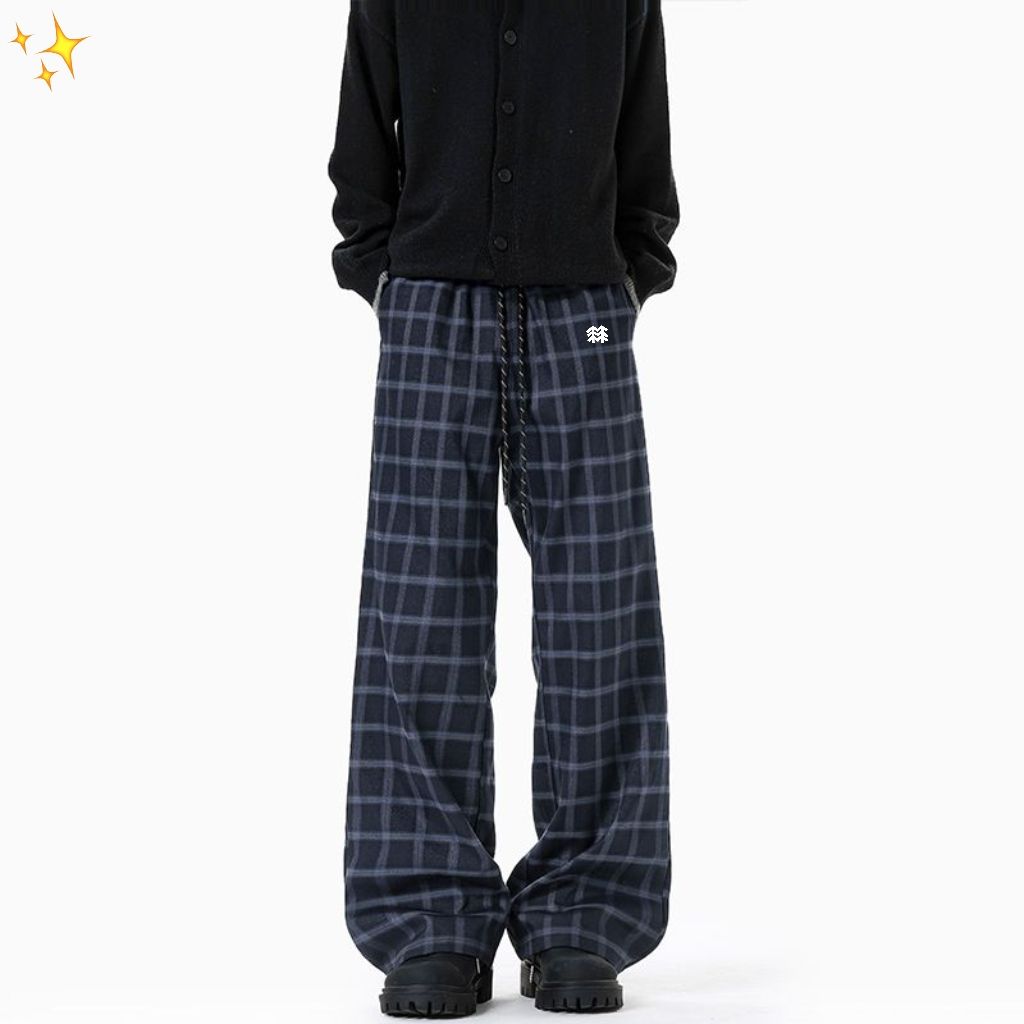 Plaid Pants, Light-flare American Retro Large-size Casual Trousers, New Street Personality Contrasting Striped Plaid Loose Wide-leg Casual_desvips.com