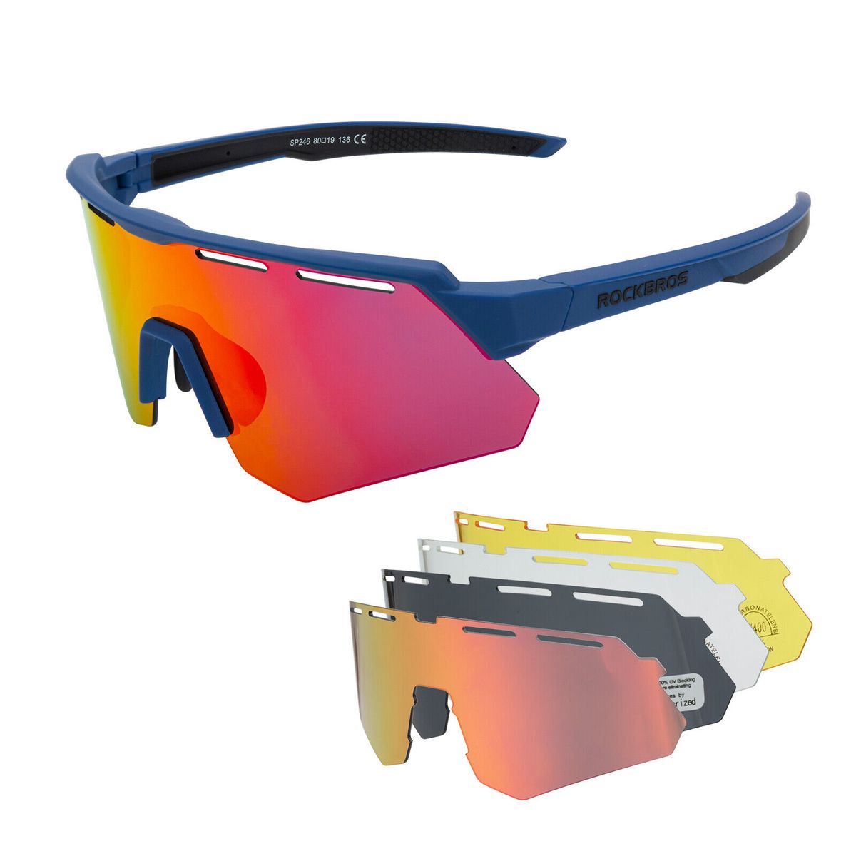ROCKBROS Cycling Glasses Polarised Sports Glasses 4 Interchangeable Lenses Modern UV-400_desvips.com