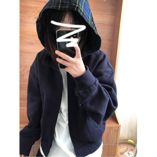 Cross-border Retro Plaid Dog Paw Print Hooded Sweatshirt For Women, 2026 Autumn And Winter Fleece-lined, Petite Loose_desvips.com