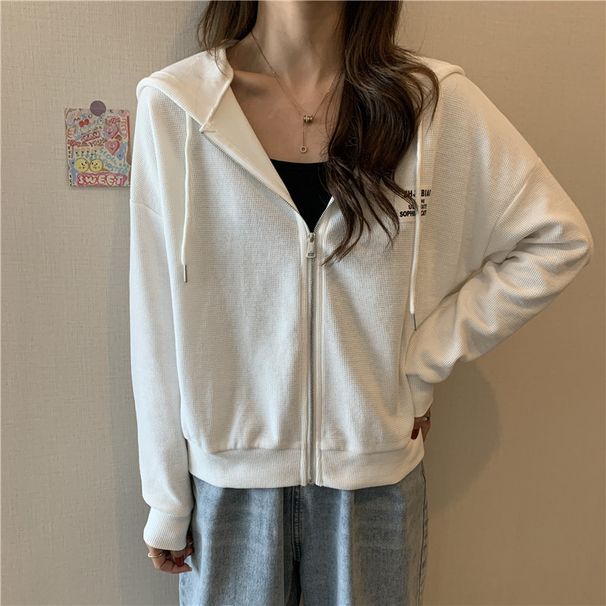 Cross-border European American Women's Sweatshirt, Spring And Autumn Thin Loose Short Long-sleeve Hooded Cardigan Top,_desvips.com