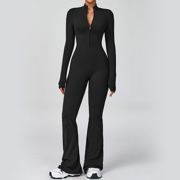 Cross-Border Quick-Dry Sweat-Wicking Long-Sleeve Yoga Jumpsuit For Women Fitness Sports One-Piece Flared Pants_desvips.com