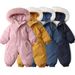 Color-Block Fleece-Lined Hooded Snowsuit For Toddlers - Winter Thermal One-Piece Jumpsuit With Zipper, Soft Polyester, Unisex (80-120cm)_desvips.com
