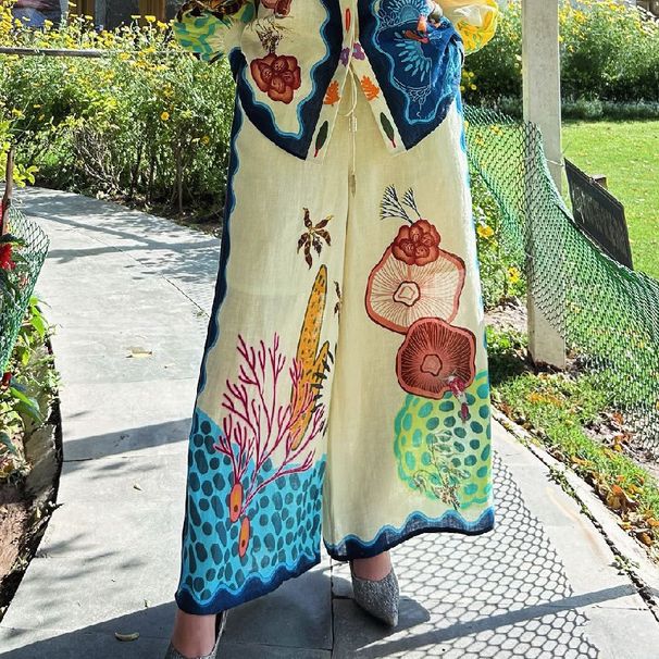 Women's Clothing fashion personality printed cotton and linen loose leisure vacation two-piece suit_desvips.com