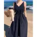 Korean Chic Summer French Niche V-neck Tie Strap For Women Waist-cinching Casual Slimming Dress_desvips.com