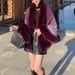 Women's Clothing New rex rabbit fur collar gradien autumn and winter shawl cape large size women's knitted cardigan jacket_desvips.com