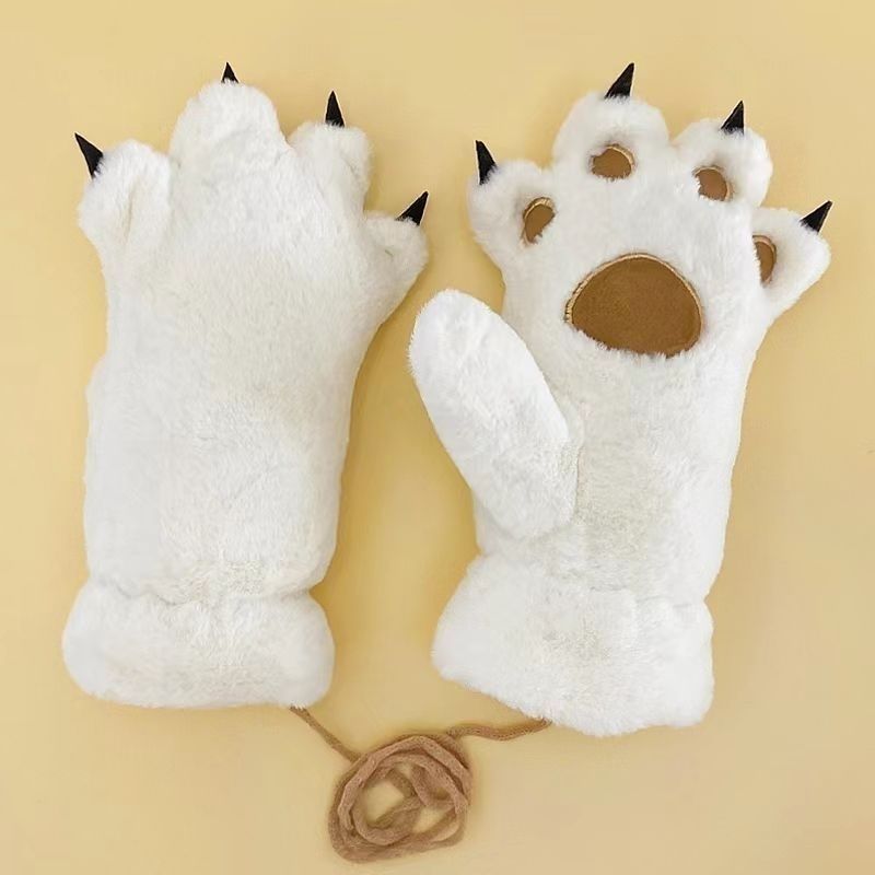 Cute Cartoon Bear Paw Plush Gloves For Women Winter Warm Fleece Thickened Outdoor Cycling Skiing Couple Trendy_desvips.com