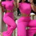 Women's clothing sexy round neck backless slim fit butt lift solid color bootcut jumpsuit sportswear_desvips.com