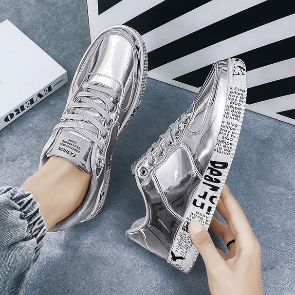 Large Size Shiny Couple Spring Autumn Season Patent Leather Luxury Gold Board Travel Sports And Leisure Shoes_desvips.com