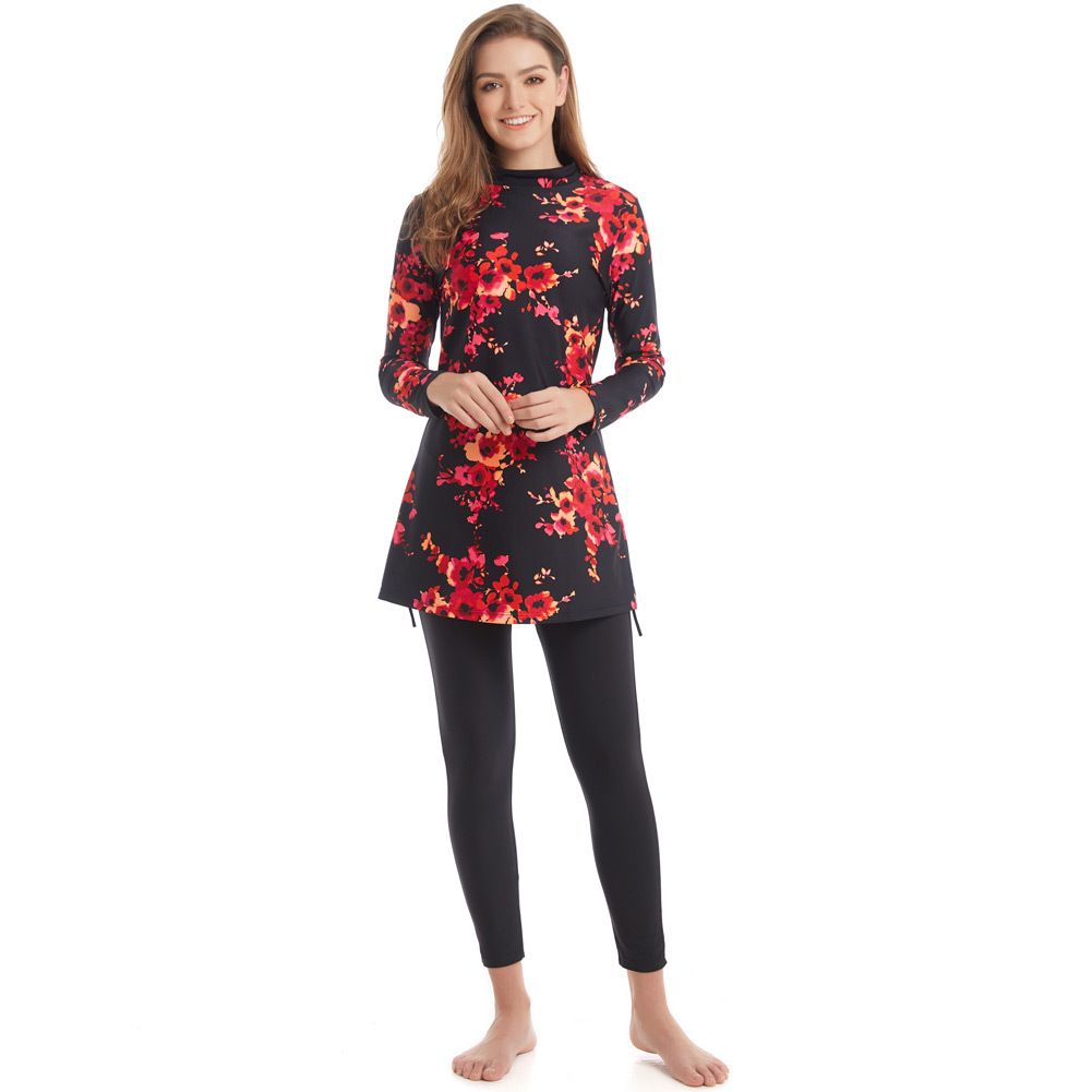Muslim Swimwear Print Ladies Conservative Swimwear Women Beach Swimwear_desvips.com