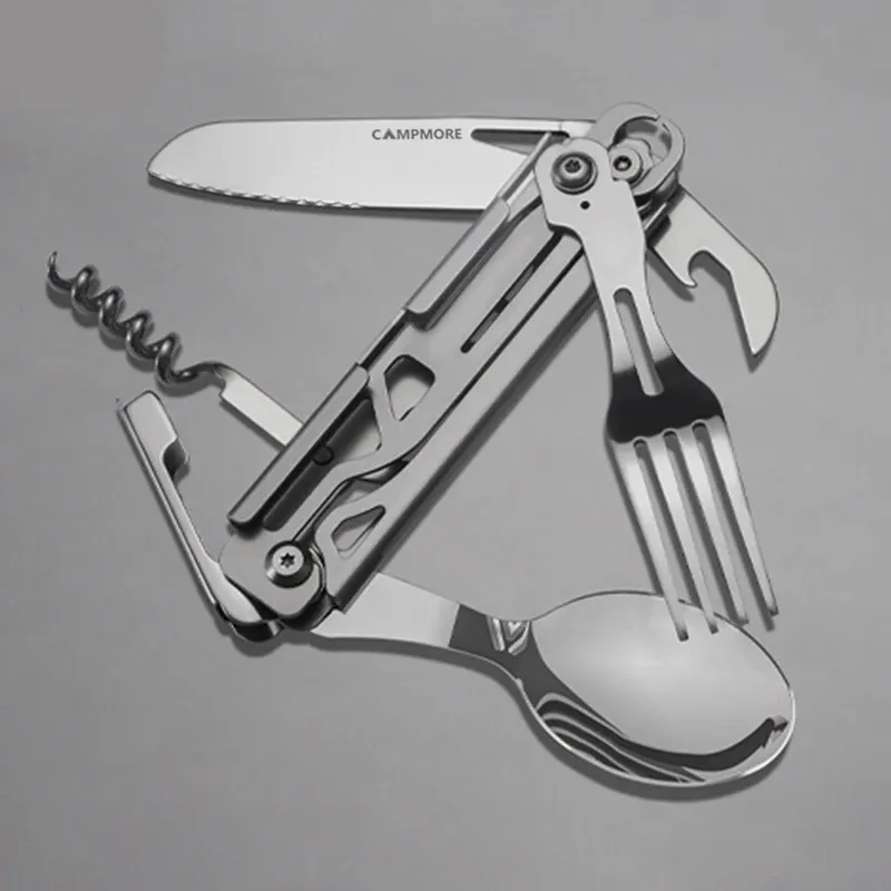 Outdoor Tableware Multi-function Portable Knife Fork Spoon Bottle Opener Foldable Cutlery Camping Equipment_desvips.com