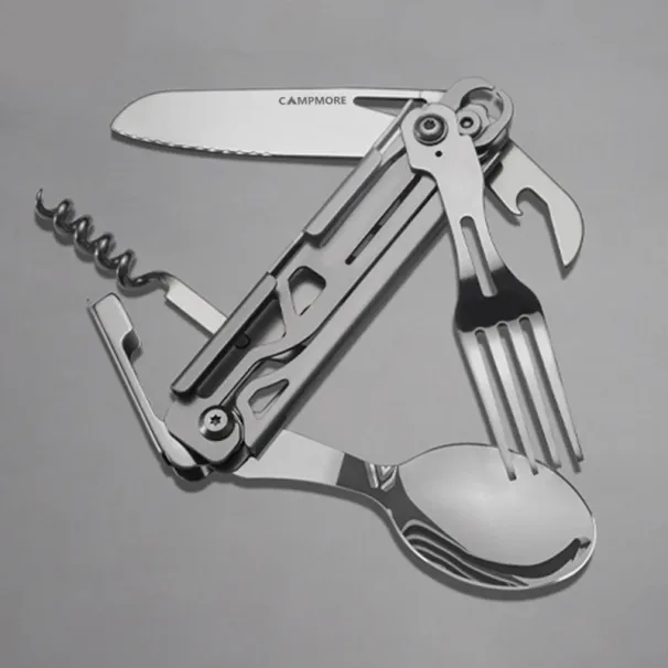 Outdoor Tableware Multi-function Portable Knife Fork Spoon Bottle Opener Foldable Cutlery Camping Equipment_desvips.com