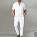 2025 Spring And Autumn New Men's Solid Color Suit Waffle Collar Short Sleeve Zipper Long Pants Set_desvips.com