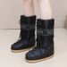 Warm Trendy 2025 Winter Ski Space Fashion Round Toe Mid-Calf Women's Snow Boots Thickened Moon Shoes_desvips.com