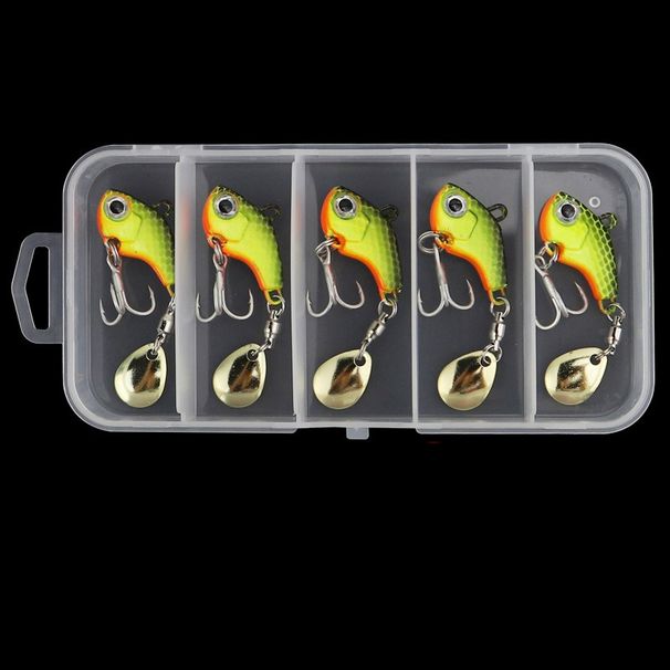 5piece Box 7g Fishing Lure Kit Metal VIB Artificial Bait Sinking Spinner Spoon Fishing Lures Jigs Fishing Tackle_desvips.com