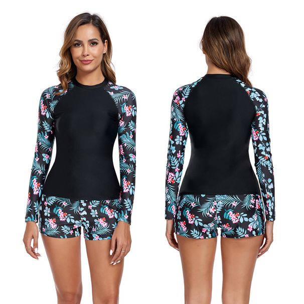 Women's Sexy Two-Piece Swimsuit - Floral Print Bikini Set With Zipper Top & Boyshort Bottom For Surfing_desvips.com