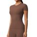 Women's Solid Color Double Sided Brushed Tight Fitting Short Sleeve T-Shirt for Sports Running Fitness Yoga_desvips.com