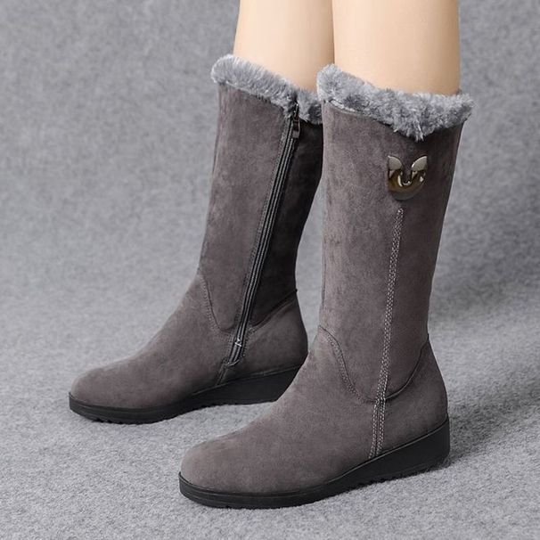 Winter Versatile Padded Thickened Mid-calf Martin Snow Boots Slope Heel Non-slip Warm Side Zip Cotton Women's Shoes_desvips.com
