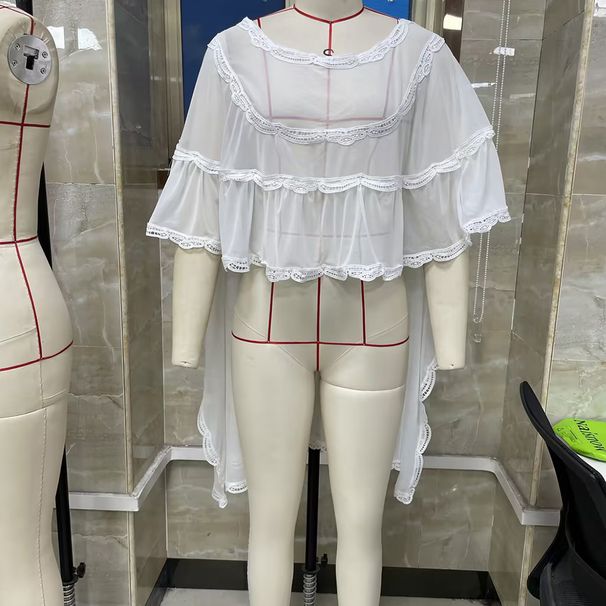 Women Boho Chiffon See Through Poncho Tops Mesh Sheer Shawl Wraps Capes Batwing Sleeve Blouse Cover Up Wedding Party_desvips.com