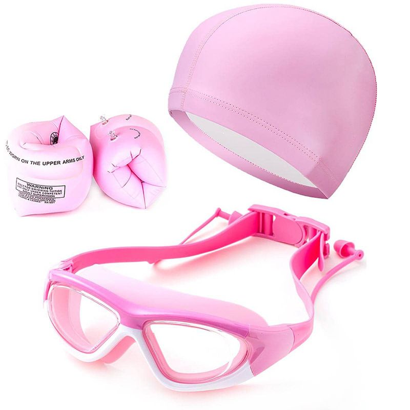 Children's Swimming Goggles Anti Fog Swimming Goggles For Boys And Girls Large Frame With One Piece Earplugs + Swimming Sleeves + PU Swimming Cap_desvips.com