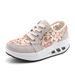 Lightweight Women Toning Shoes Lace Up Green Beige Ladies Slimming Flat Platform Swing Wedge Trainer Fitness Walking_desvips.com
