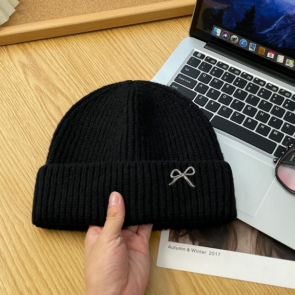 Simple Bowknot Knitted Women Winter Outdoor Ear Protection Wool Versatile Face Slimming Warm Cold-proof Hat For Men_desvips.com