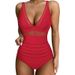New Plus Size Mesh Backless Sexy Slimming Tummy Control Bikini One-Piece Swimsuit_desvips.com