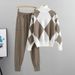 Women's Clothing Casual knitted plaid sweater two-piece set_desvips.com