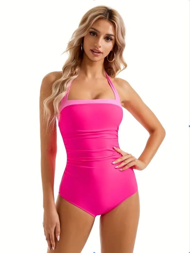 One-Piece Suits Swimwear Multicolor One Piece Backless Colorblock Slimming Belly Sling One Piece Swimsuit_desvips.com