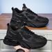 Men's Summer Breathable Mesh Versatile Youth Casual Sports Thick Sole Height Increasing Pure Black Classic Dad Shoes_desvips.com