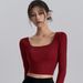 2025 Style Yoga Shirt With Chest Pads, Beautiful Back Design, New Year Red Square Neck Slimming Top, Pilates Running_desvips.com
