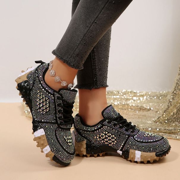 Vintage Rhinestone Handmade Running Woman Versatile Comfortable Flat Durable Sports Breathable Casual College Anti Slip_desvips.com